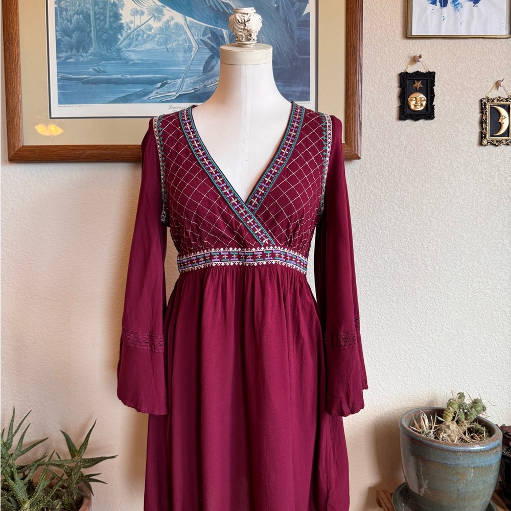 Chelsea & Violet Embroidered Burgundy Dress